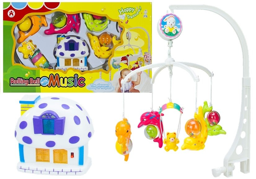 Baby Musical Mobile Crib Cot Hanger Dolphin Wind Up Carousel With Night