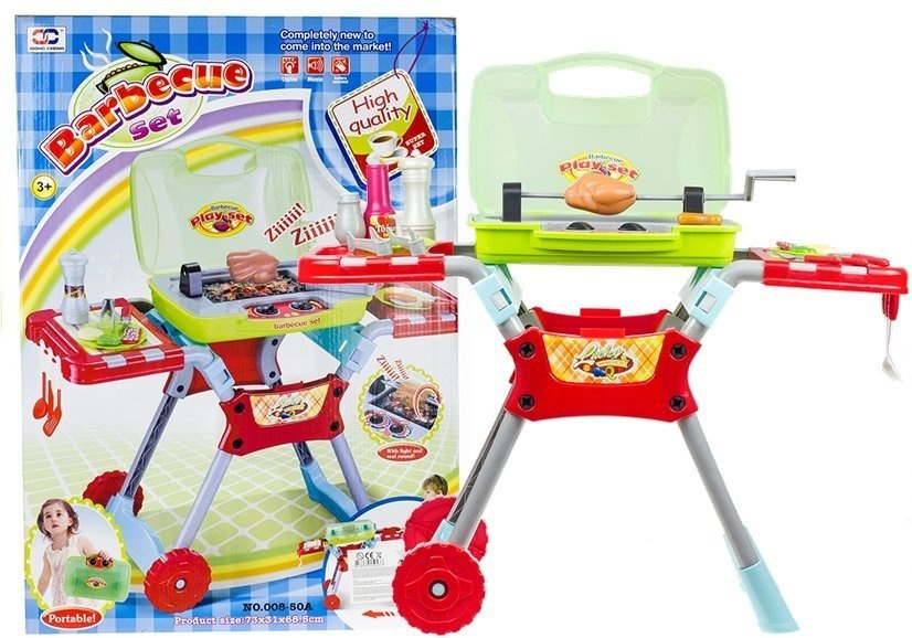 Childrens Kids Grill BBQ Barbecue Set On Wheels Lights Sounds Pretend
