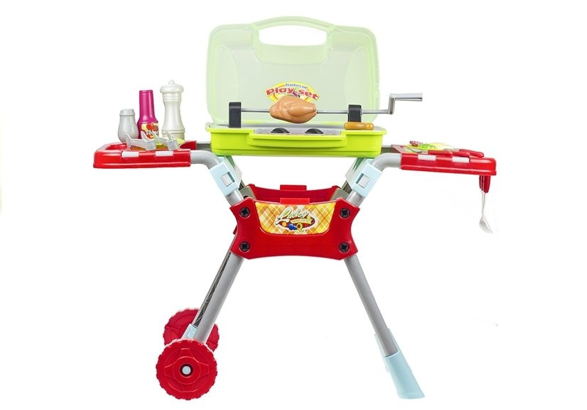 Childrens Kids Grill BBQ Barbecue Set On Wheels Lights Sounds Pretend