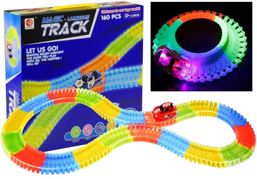 Neon Magic Track 160 PCS. + Glowing Car Toys \ Train sets and racing