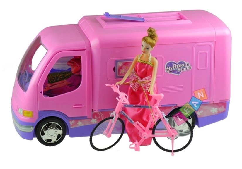 WOHNMOBIL MIT FAHRRAD + PUPPE SPIELZEUG FÜR MÄDCHEN PUPPENHAUS