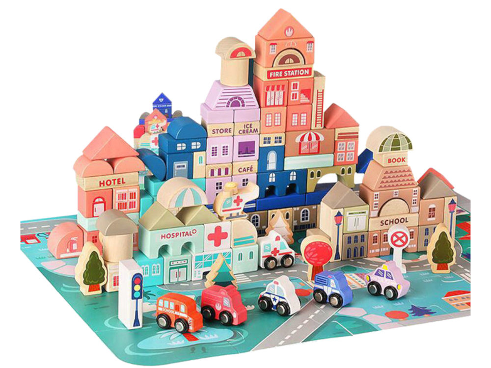 Zestaw Drewnianych Klockow Miasto Litery Puzzle 135 Sztuk