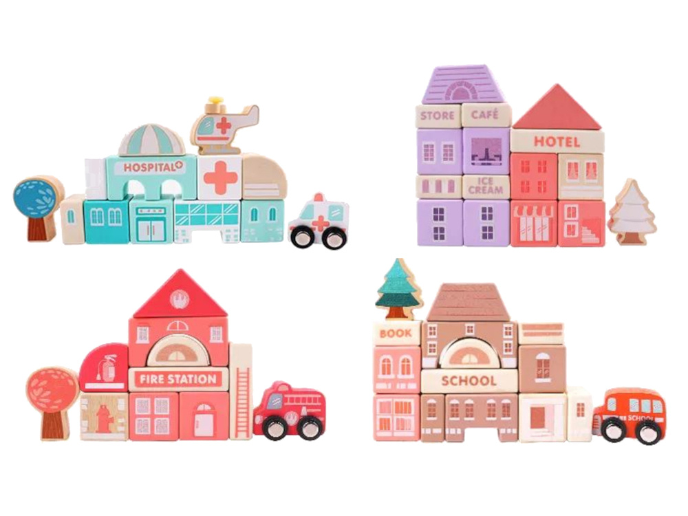 Zestaw Drewnianych Klockow Miasto Litery Puzzle 135 Sztuk