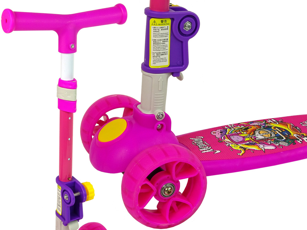 Hulajnoga Trojkolowa Balansowa z Siodelkiem Rozowa Wesola Grafika Antyposlizgowa
