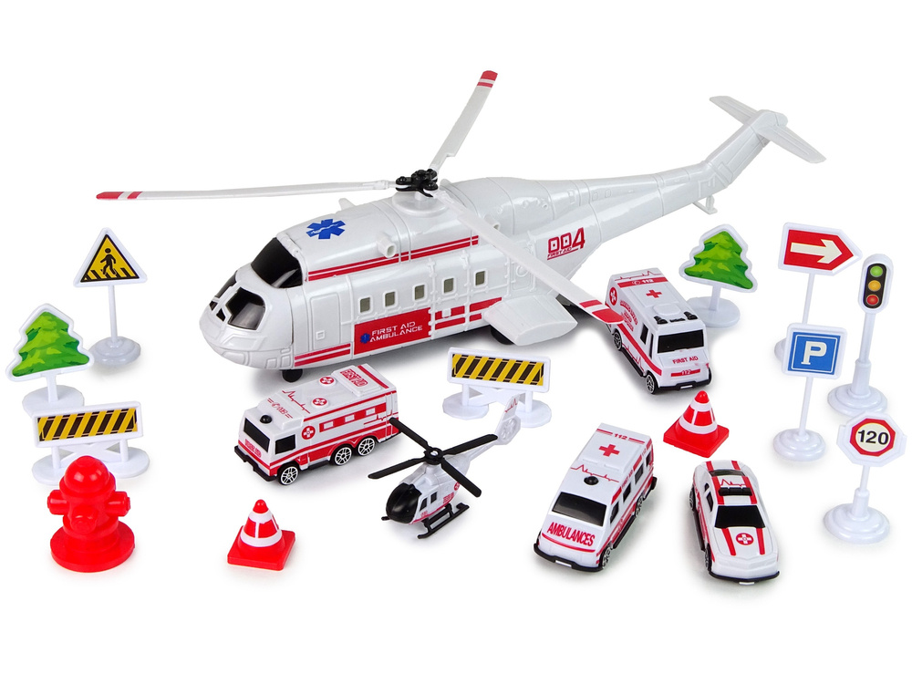 Zestaw Pojazdow Szpital Pogotowie Ambulans Helikopter Ratunkowy