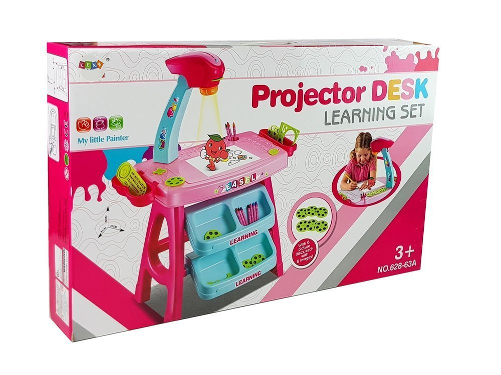 Stolik Edukacyjny Szufladki z Projektorem 36 Obrazkow Kredki Szablony Rozowo- Niebieski