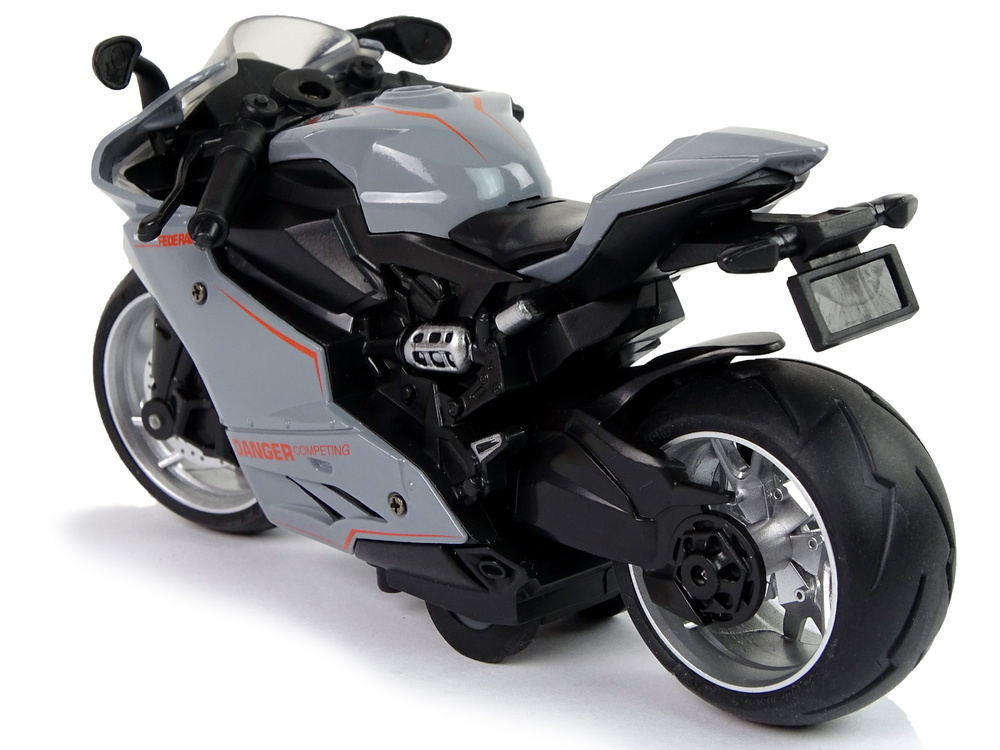 Motocykl Sportowy Szary Pomaranczowe Pasy 1:12 Naped Pull-Back Dzwiek Swiatla