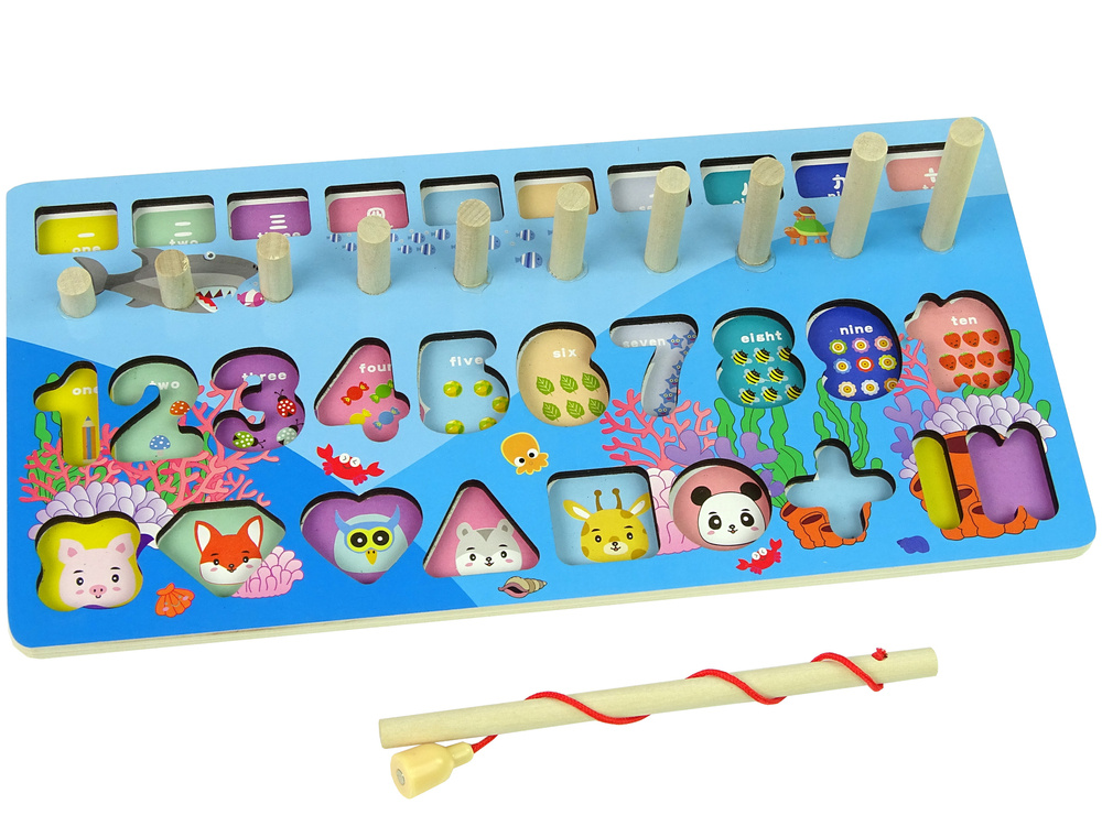 Plansza Drewniana Edukacyjna 5 w 1 Liczby Dzialania Matematyka Liczydlo Lowienie Rybek