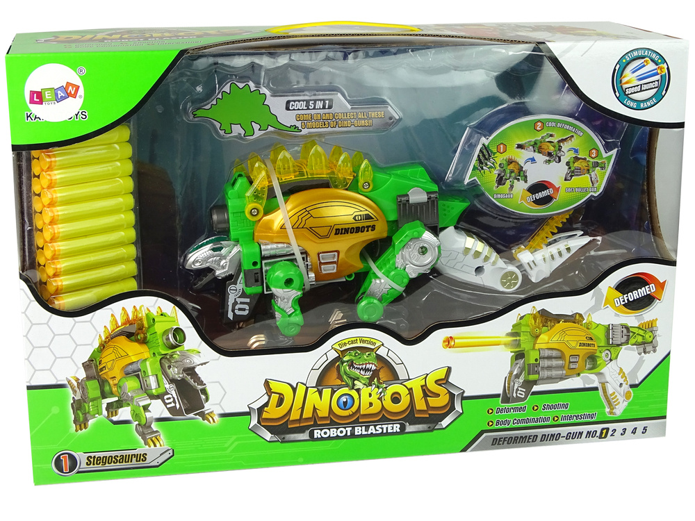 Dinobots 2w1 Dinozaur Pistolet na Strzalki Zielony Stegosaurus Tarcza