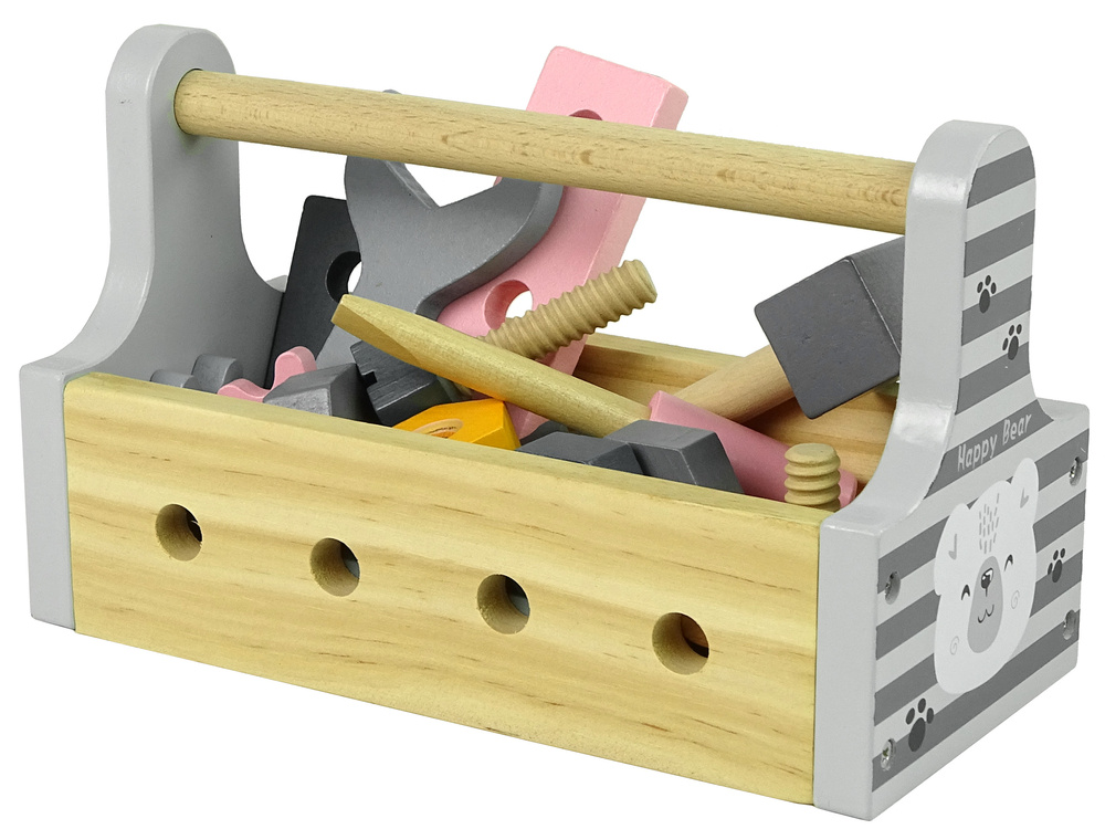 Drewniany Zestaw Narzedzi Sruby Nakretki Klucze Skrzynka