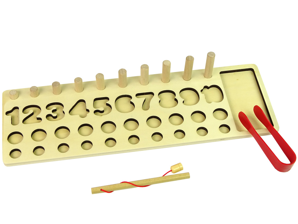 Plansza Drewniana Edukacyjna 4 w 1 Liczby Liczydlo Lowienie Rybek