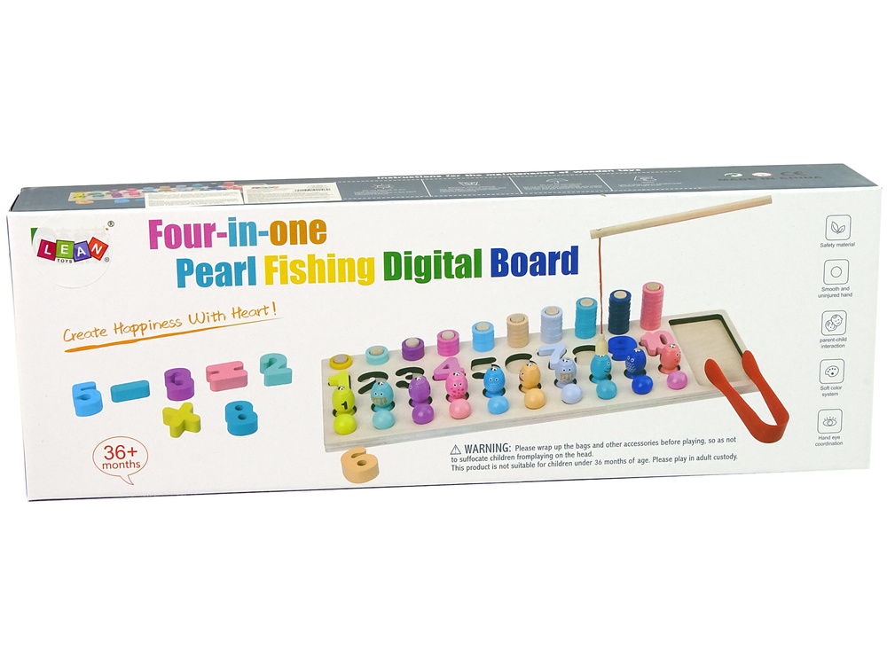 Plansza Drewniana Edukacyjna 4 w 1 Liczby Liczydlo Lowienie Rybek