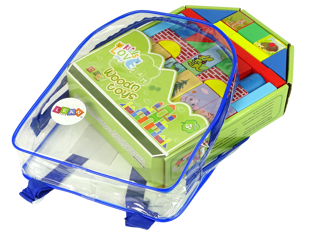 Zestaw Drewnianych Klockow Ze Zwierzetami Zamek W Plecaku