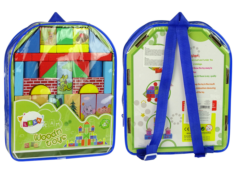 Zestaw Drewnianych Klockow Ze Zwierzetami Zamek W Plecaku