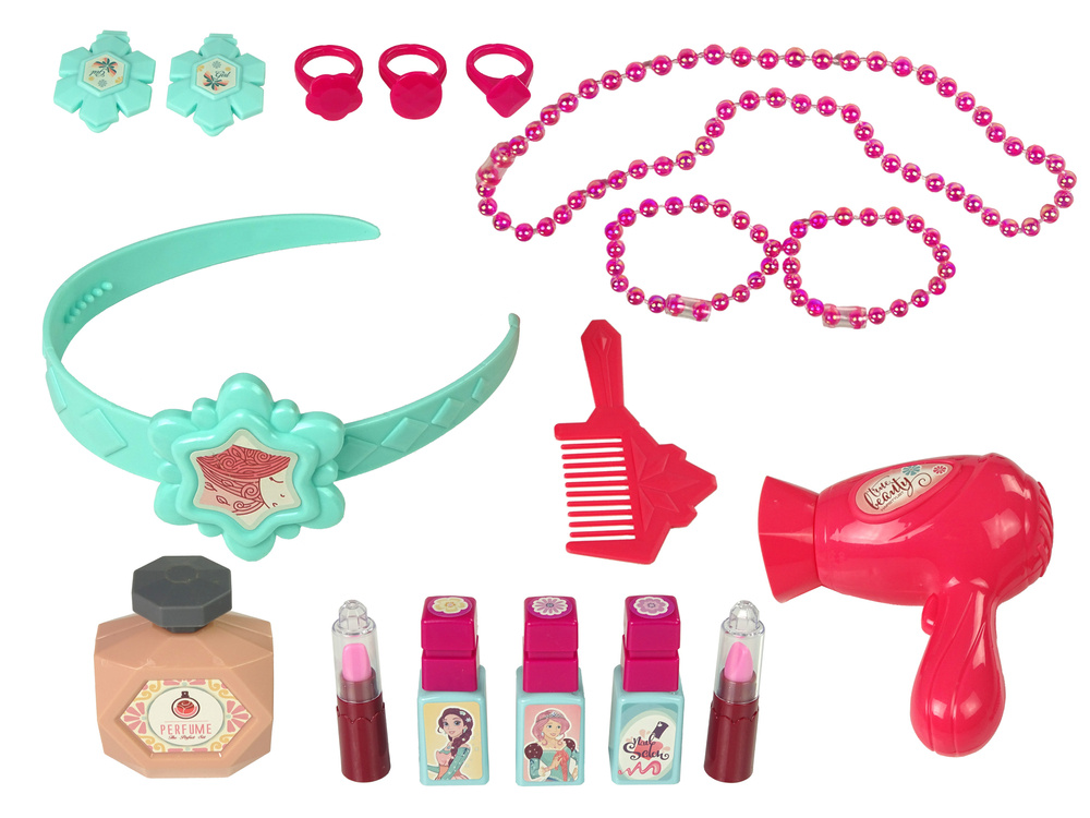 Zestaw Pieknosci Toaletka z Lustrem Swiatla Dzwiek Bizuteria Rozowa