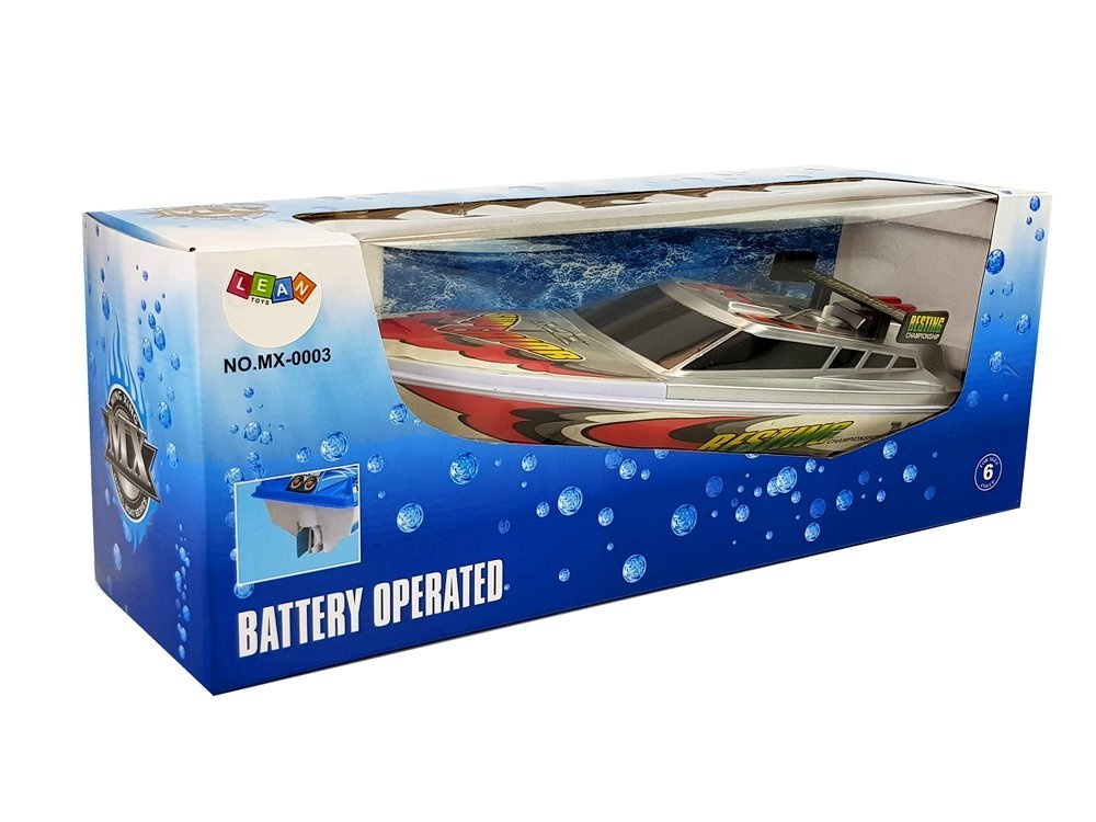 Lodz Motorowka Na Baterie Srebrna z Naklejkami 4 Kierunki 40 cm