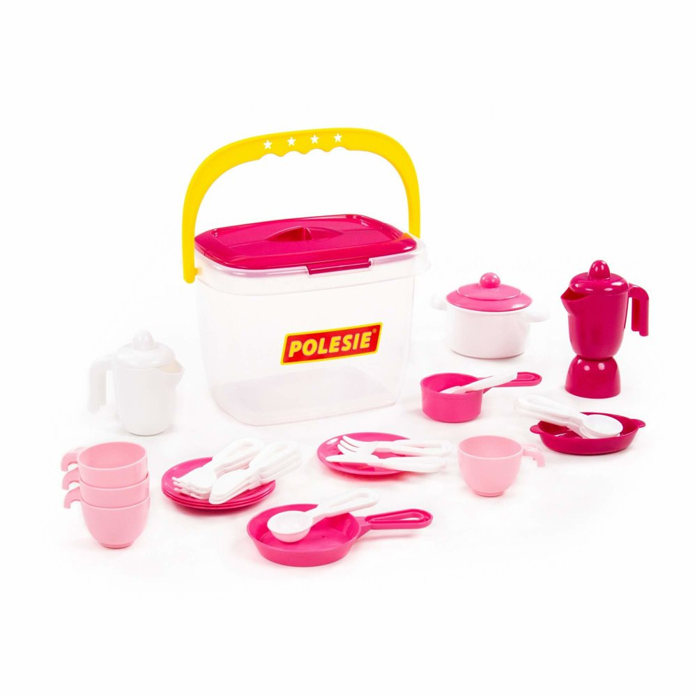 Zestaw Naczyn 4 Osoby Polesie Rozowy Bialy 29 Elementow 56573