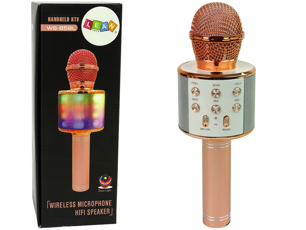 Mikrofon Bezprzewodowy USB Glosnik Nagrywanie Karaoke Model WS-858 Rozowe Zloto