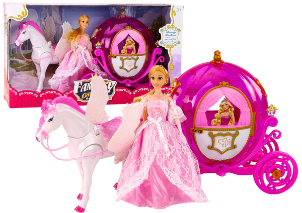 Carriage With Horse Doll Princess Carriage Pink Pegasus Set | Toys ...