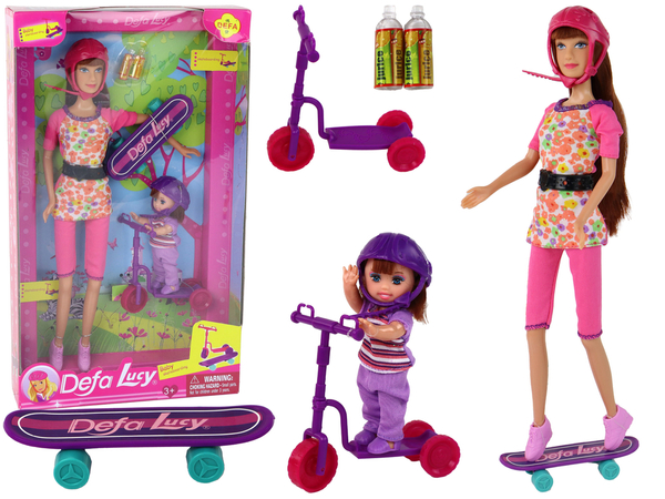 Lucy Doll Set Pink Scooter Skateboard Helmets Toys Dolls Houses Buggys Lalki Barbie 4764