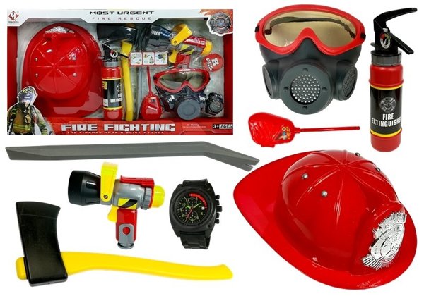 Firefighter Kit Helmet Fire Extinguisher Hatchet Mask Crowbar | Toys ...