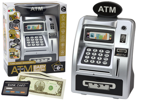 ATM Piggy Bank For Children Learning To Save Silver Black