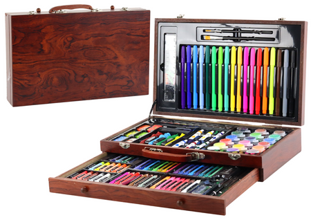 Art Set in a Wooden Suitcase 123 Elements