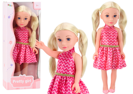 Doll Pink Dress Ponytails Blonde Hair Large Doll 46cm