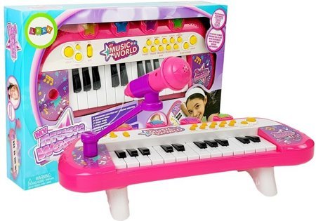 Keyboard Piano 24 Keys USB Microphone Pink