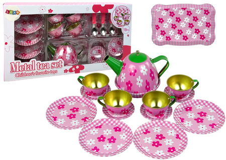 Metal Teapot and Cups Kitchen Playset (Flower)