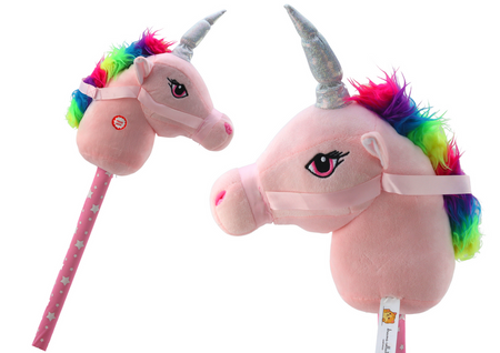 Plush Unicorn Head On A Stick Hobby Horse Pink Unicorn sounds