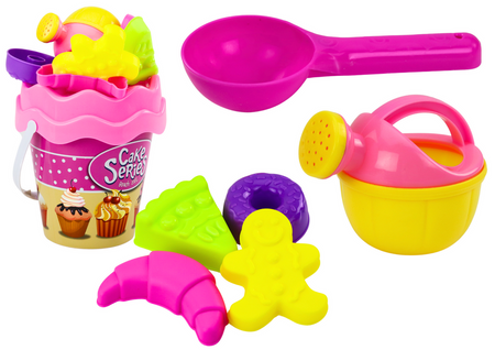 Sand Bucket Set Watering Can Molds Pink Sweets 8 pcs.