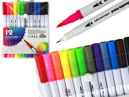 Set of 12 double-sided markers in different colors in an organizer, Toys \  Creative toys