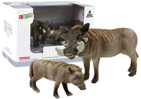 Set of 2 Figures African warthog with young  Animals of the World Series