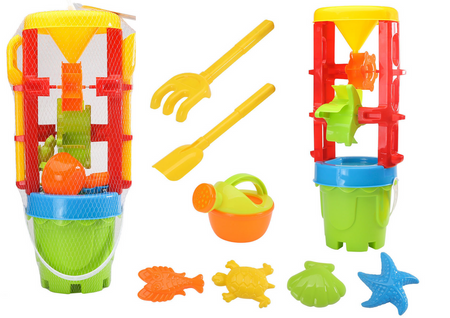 Set of Sand Toys, Large Grinder, Bucket, Colorful Molds