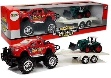 Set of Vehicles with Friction Off- road Car Red and Excavator 
