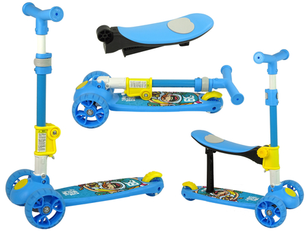Tricycle Balancing Scooter with Saddle Blue Cheerful Non-Slip Graphics