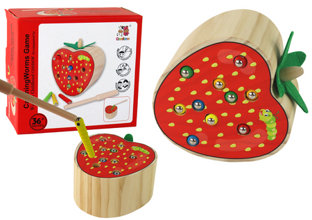 Wooden Strawberry Catch the Worm Magnetic Game