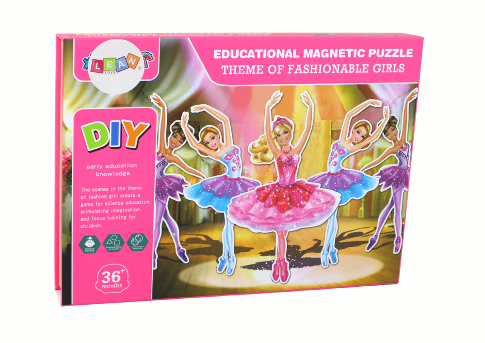 A set of educational magnetic puzzles with a Barbie motif