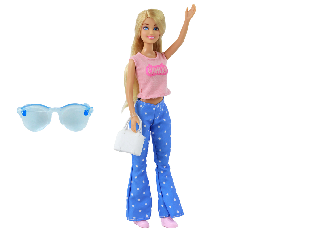 Anlily Children's Doll Long Blonde Hair Handbag Glasses Pink