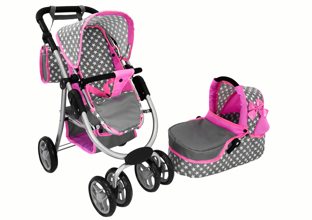 Baby Doll Stroller 2 in 1 Carrycot Bag Pink Stars Toys Dolls houses buggys Wozki dla lalek