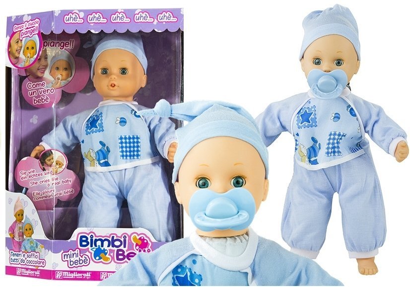 crying baby doll with pacifier