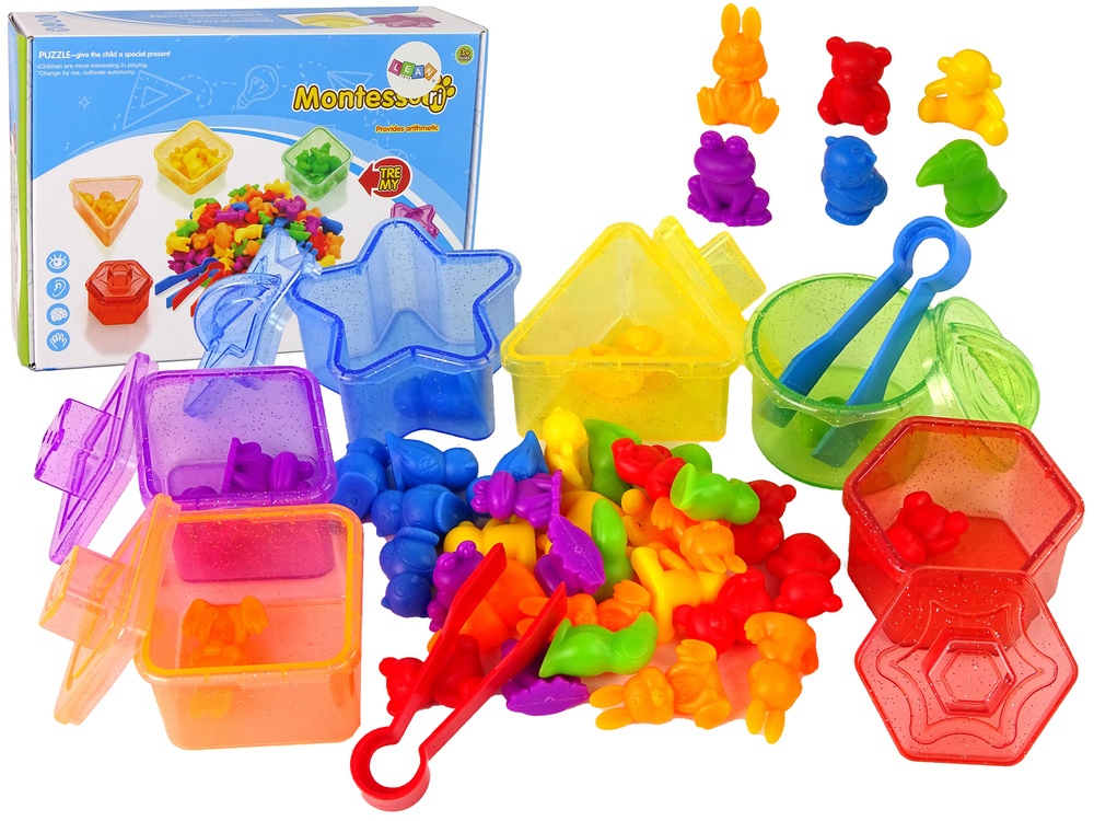 Educational Sorting Toy Rubber Animals Glitter Bins 36 Pieces Toys