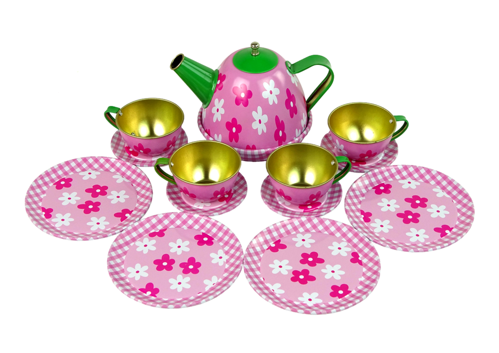 Metal Teapot and Cups Kitchen Playset (Flower)