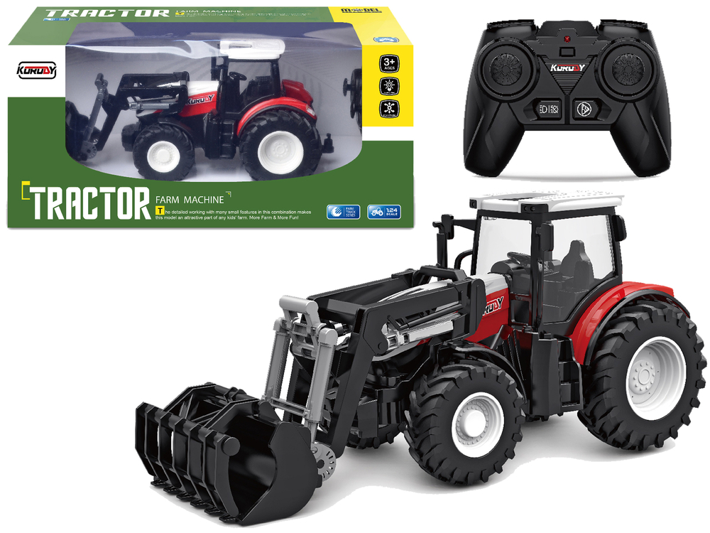 Red Remote Controlled Tractor 2.4G Moving Bucket 1:24