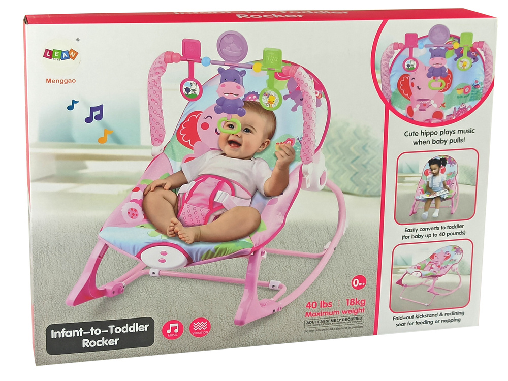 Rocking Chair 2in1 Pink Hippo Sounds Vibration Toys \ Toys of newborns