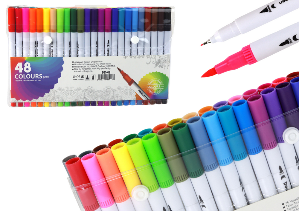 Set of 48 double-sided markers in various colors in an organizer, Toys \  Creative toys