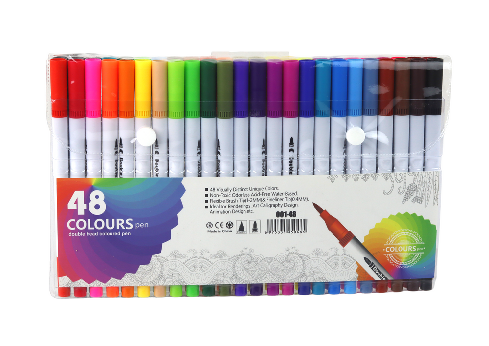 Set of 48 double-sided markers in various colors in an organizer, Toys \  Creative toys