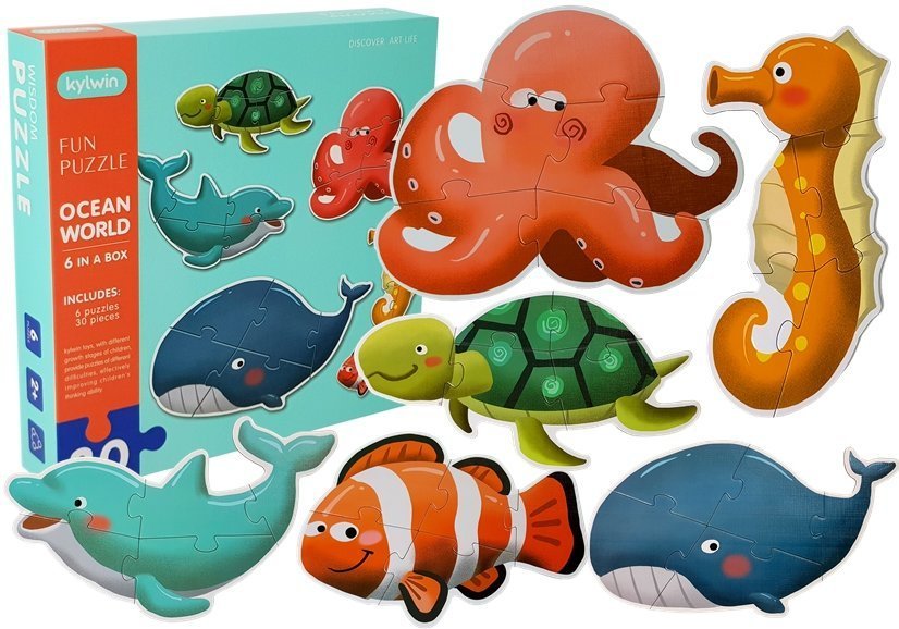 Water World Puzzle 30 pieces 6 animals Dolphin Turtle Fish | Toys \ Jigsaw  & puzzle |