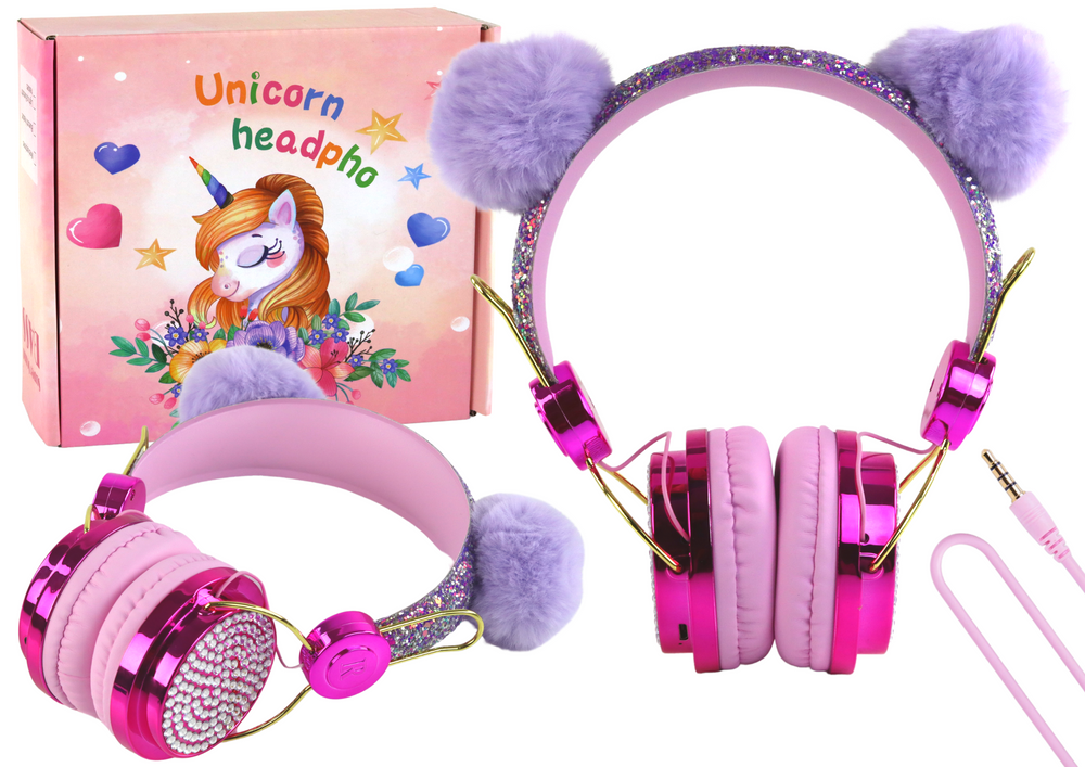 Wired headphones in shades of pink adjustable ears microphone